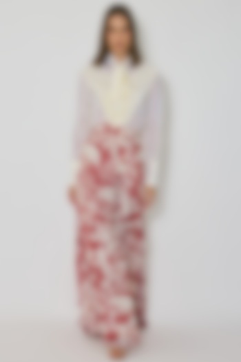 Off-White & Red Chiffon Flared Pants by Koai at Pernia's Pop Up Shop