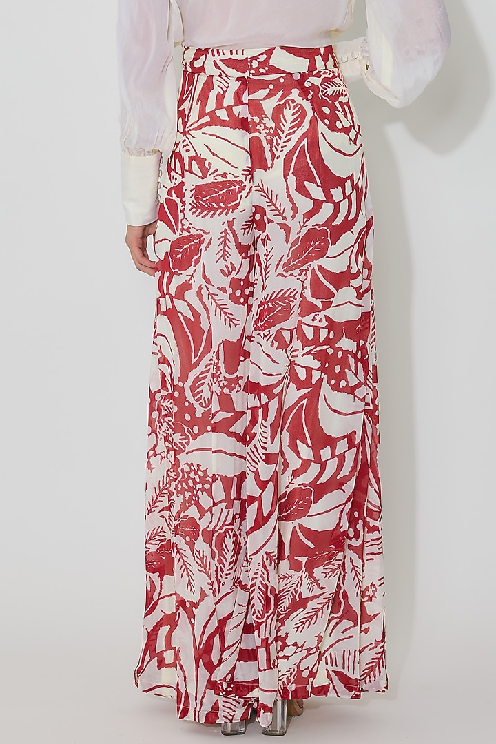 Off-White & Red Chiffon Flared Pants by Koai at Pernia's Pop Up Shop
