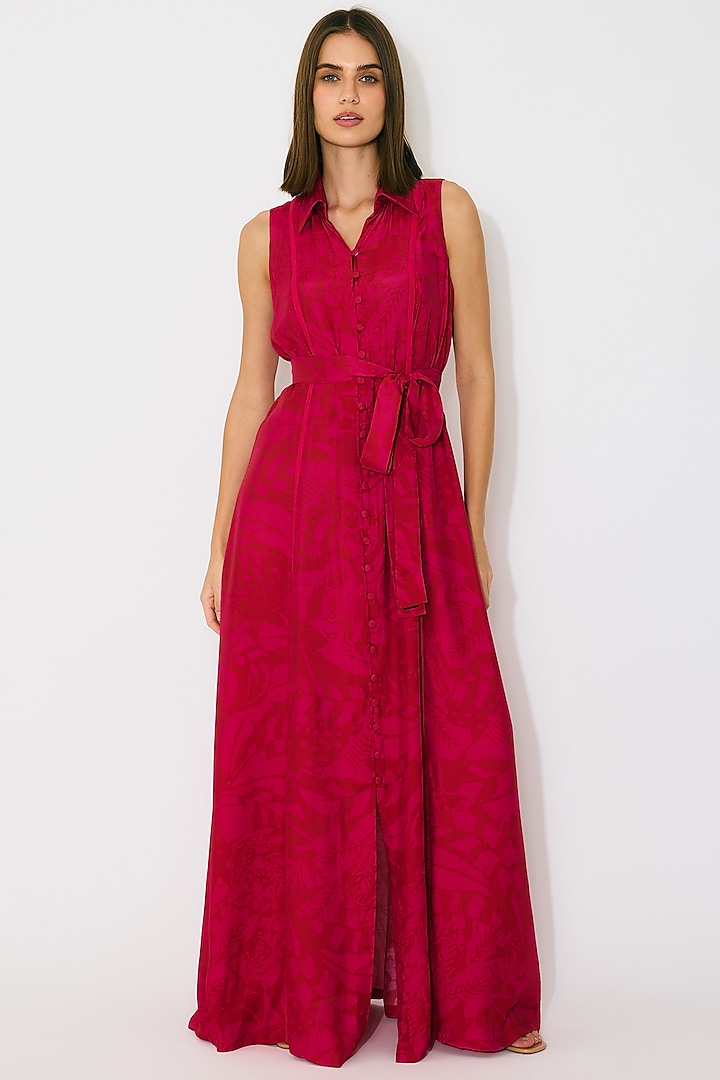 Hot Pink & Red Muslin Cotton Silk Shirt Vacation Dress by Koai at Pernia's Pop Up Shop