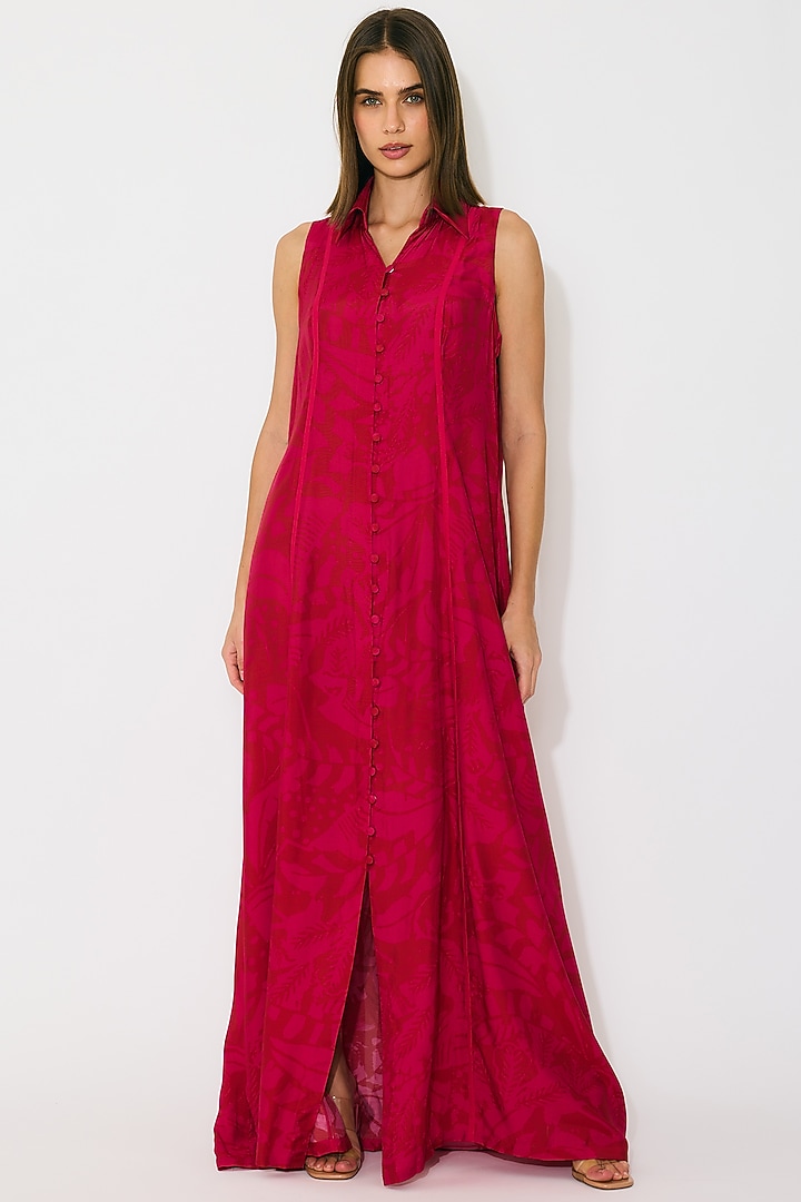 Hot Pink & Red Muslin Cotton Silk Shirt Vacation Dress by Koai at Pernia's Pop Up Shop