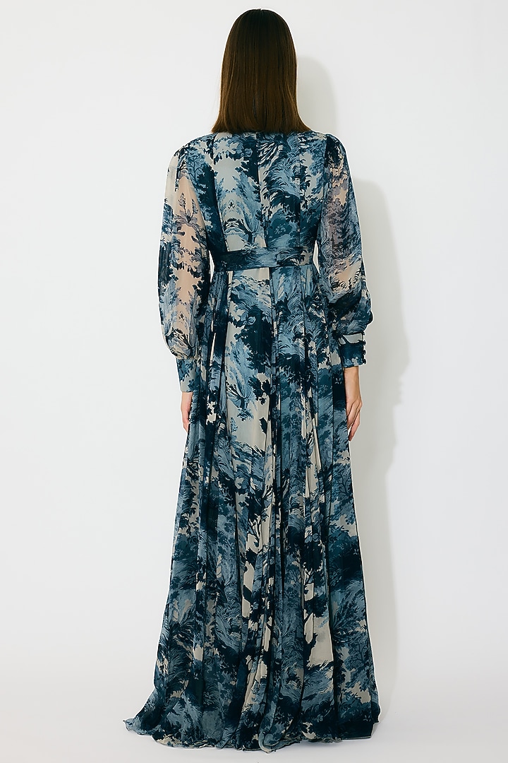 Blue & Indigo Georgette Printed Maxi Vacation Dress by Koai at Pernia's Pop Up Shop