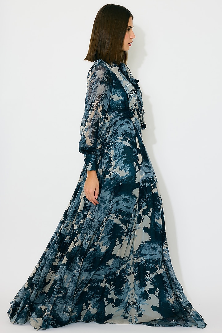 Blue & Indigo Georgette Printed Maxi Vacation Dress by Koai at Pernia's Pop Up Shop