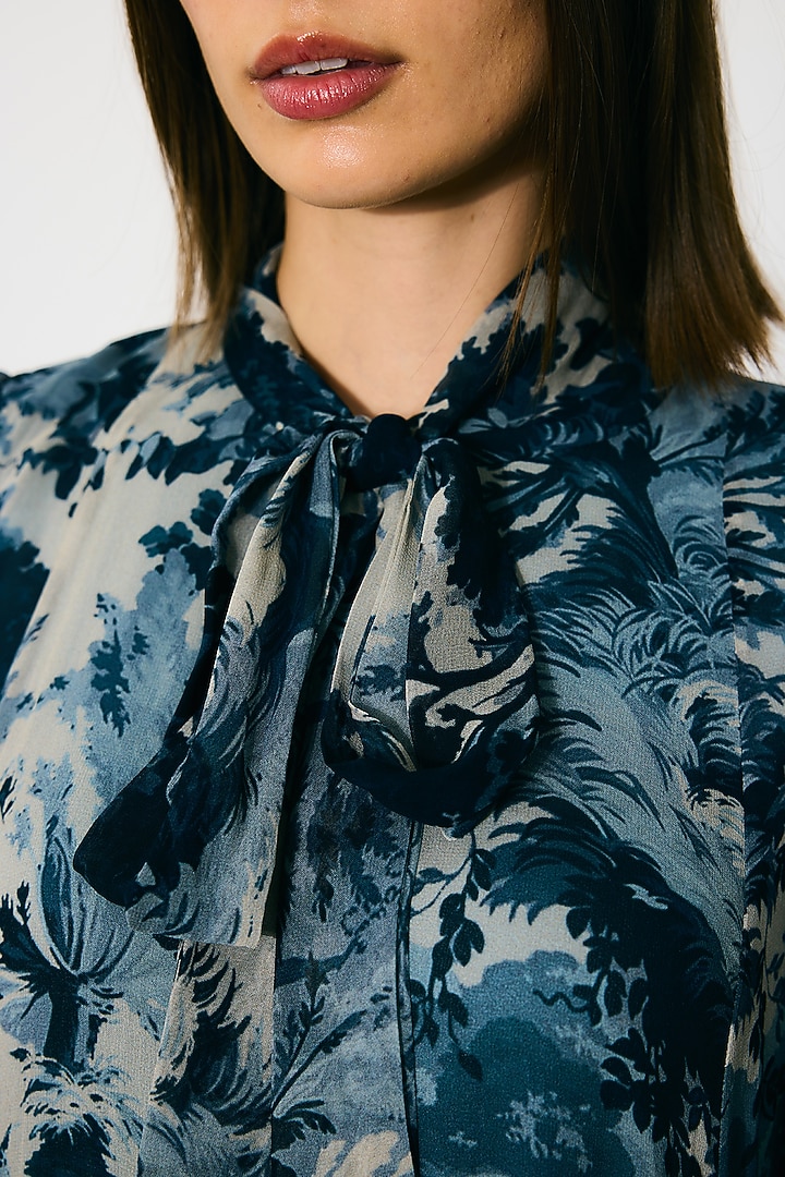 Blue & Indigo Georgette Printed Maxi Vacation Dress by Koai at Pernia's Pop Up Shop