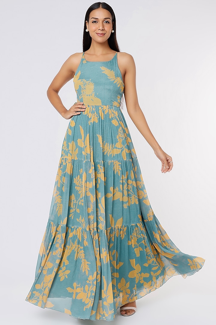 Blue & Mustard Printed Dress by Koai