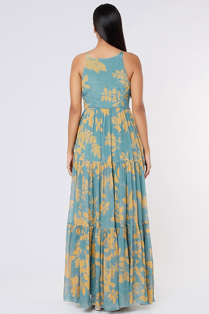 Blue & Mustard Printed Vacation Dress by Koai at Pernia's Pop Up Shop