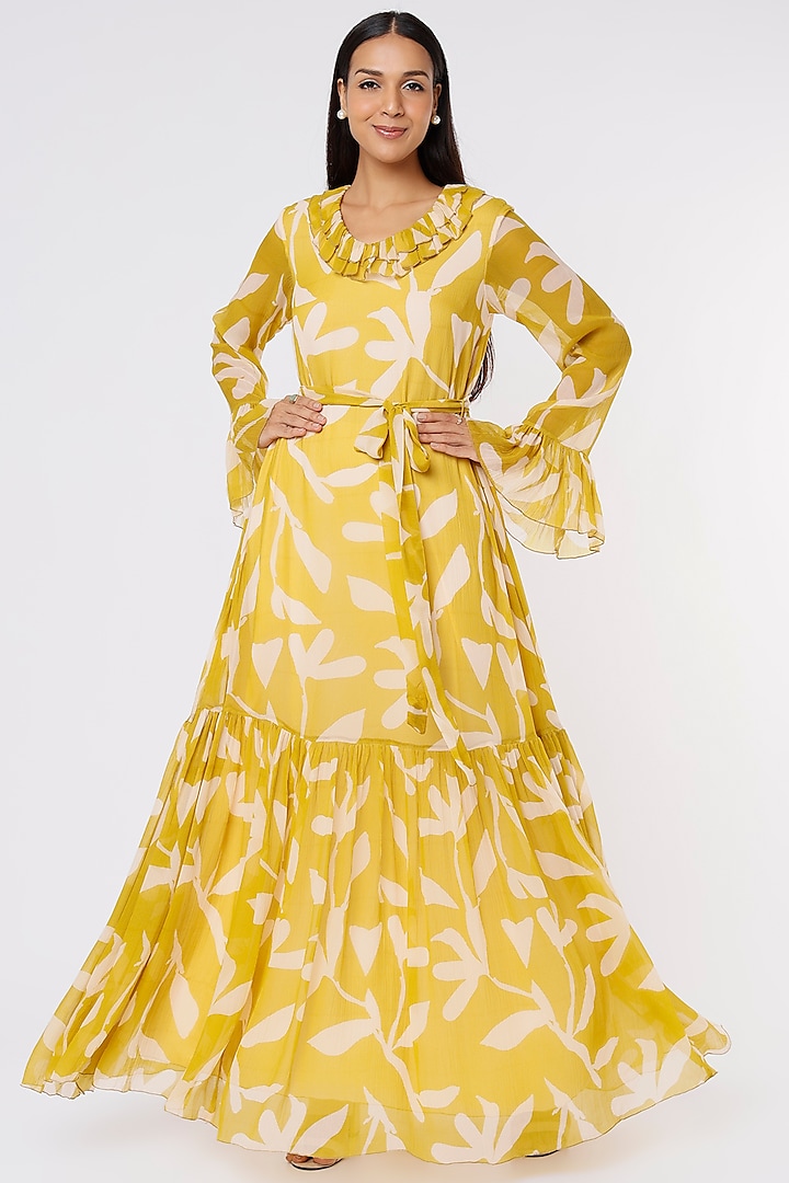 Mustard & Peach Printed Dress by Koai