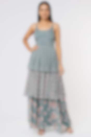 Grey Layered Printed Dress by Koai