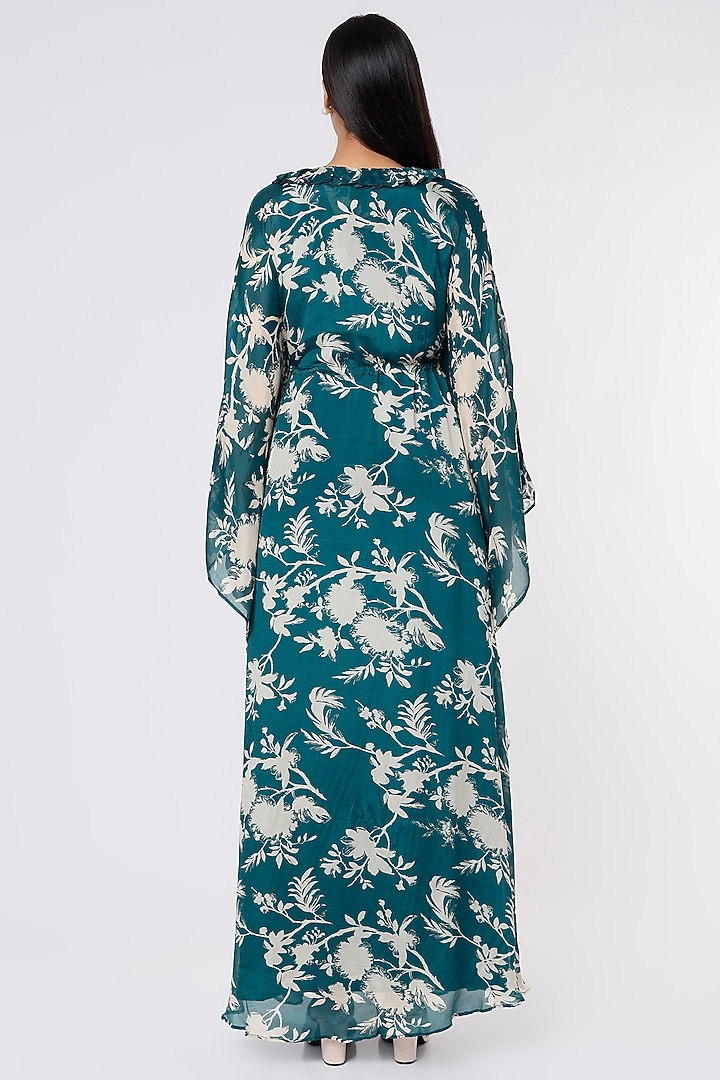 Teal & Cream Printed Kaftan by Koai at Pernia's Pop Up Shop