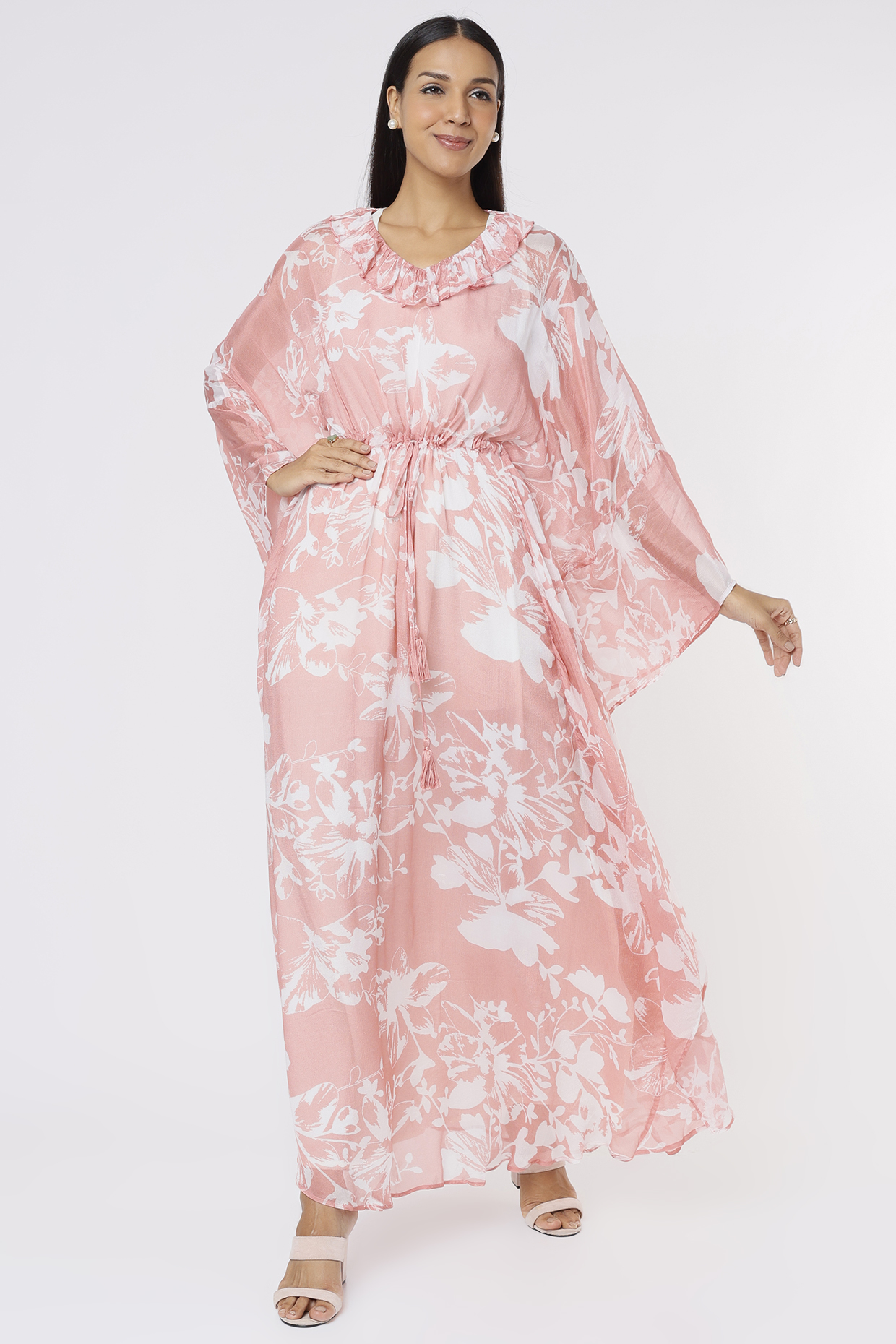 Pink & White Printed Kaftan by Koai at Pernia's Pop Up Shop