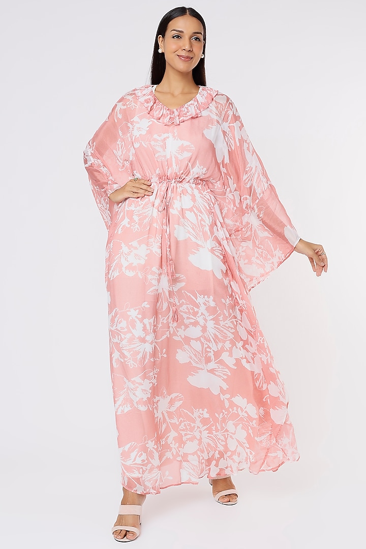 Pink & White Printed Kaftan by Koai at Pernia's Pop Up Shop