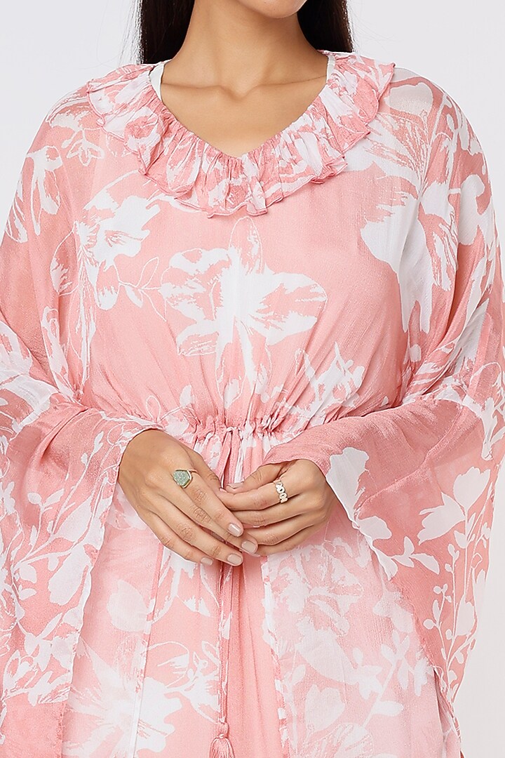 Pink & White Printed Kaftan by Koai at Pernia's Pop Up Shop