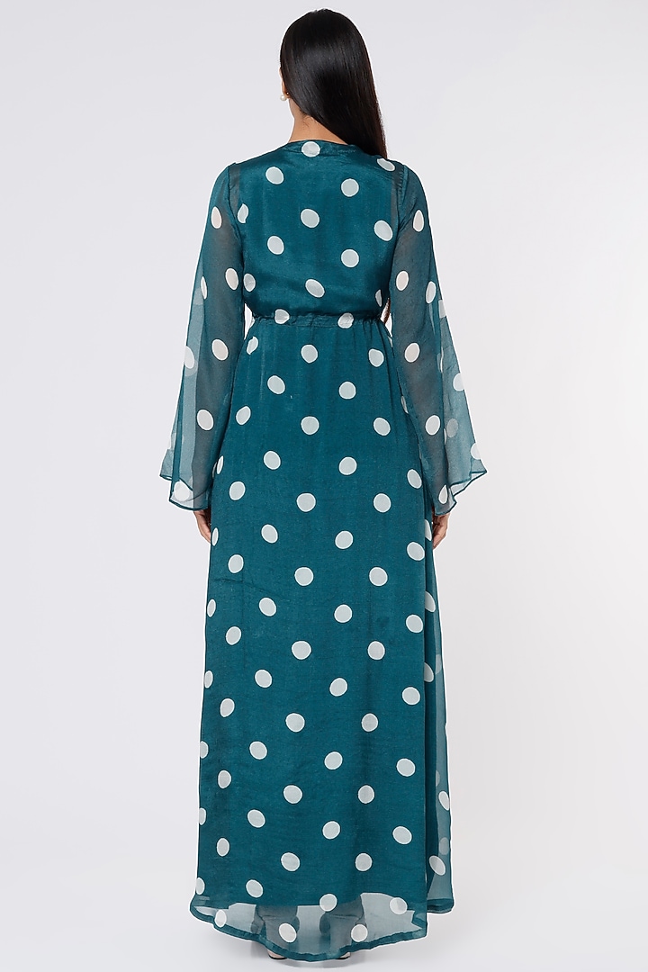 Teal & Cream Polka Dot Printed Kaftan by Koai at Pernia's Pop Up Shop