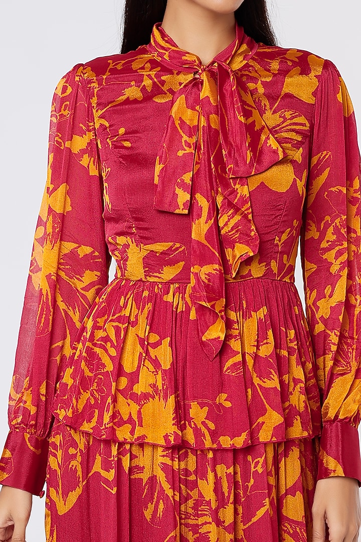Dark Pink & Mustard Printed Maxi Vacation Dress by Koai at Pernia's Pop Up Shop