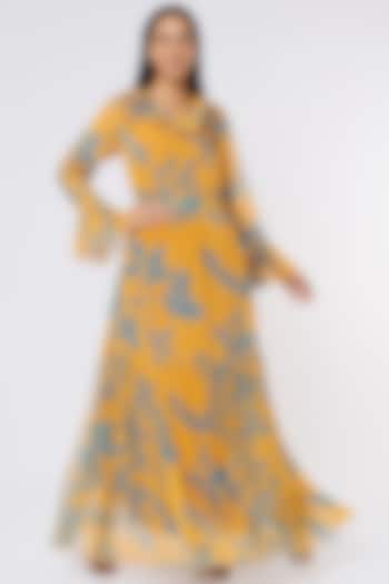 Mustard & Blue Printed Maxi Dress by Koai