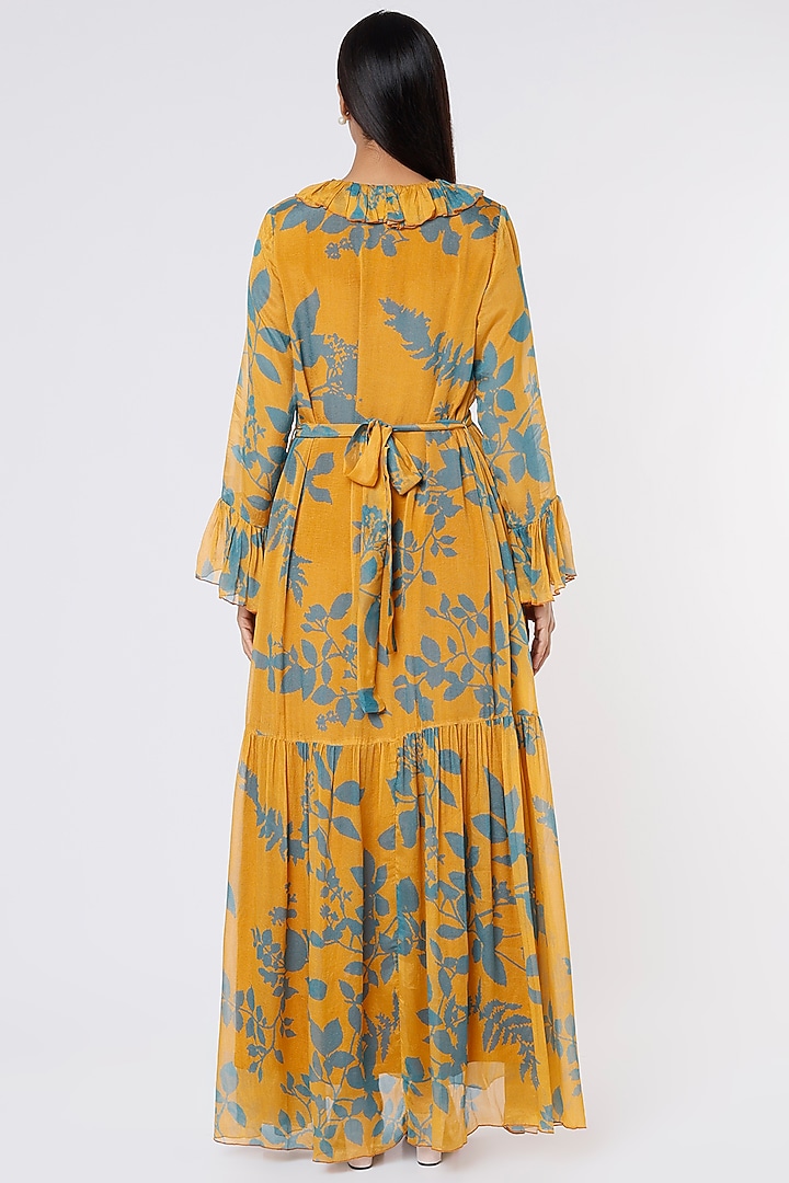 Mustard & Blue Printed Maxi Vacation Dress by Koai at Pernia's Pop Up Shop