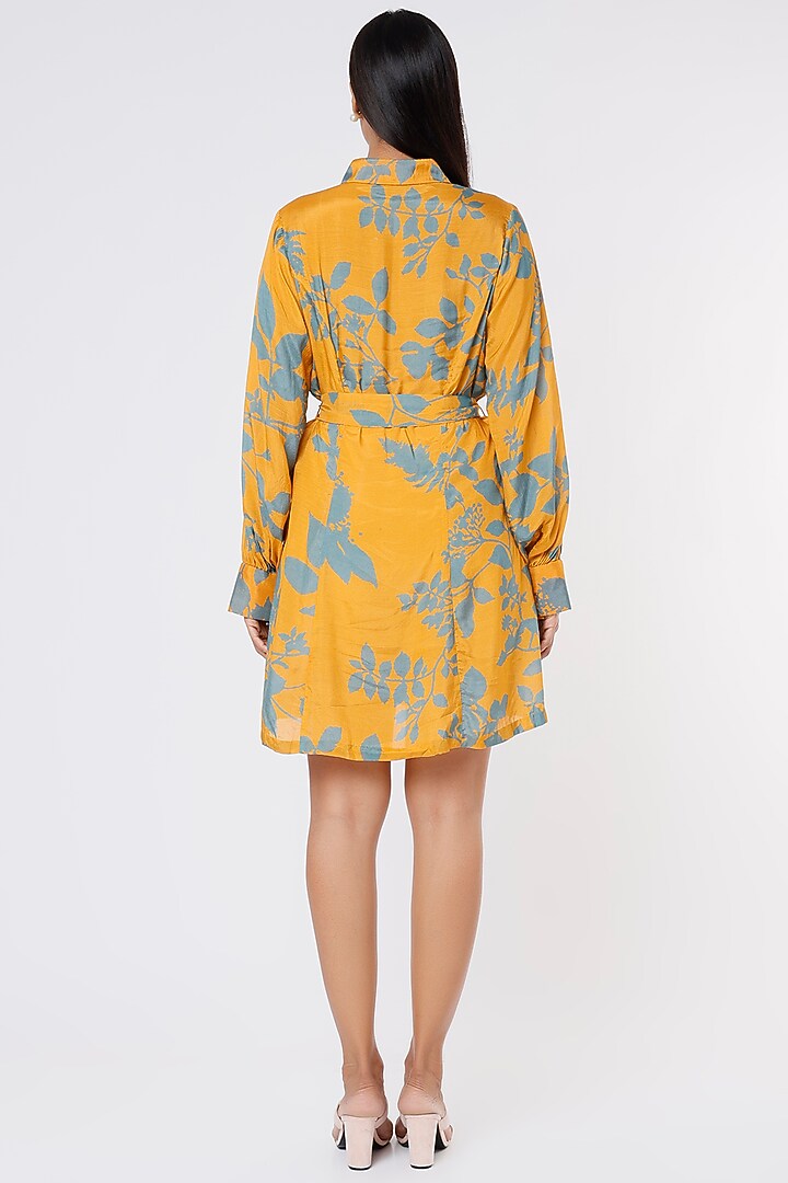Mustard & Blue Printed Summer Shirt Dress With Belt by Koai at Pernia's Pop Up Shop
