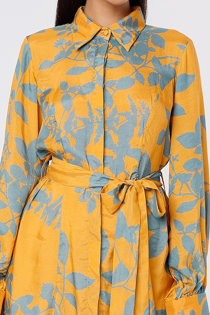 Mustard & Blue Printed Summer Shirt Dress With Belt by Koai at Pernia's Pop Up Shop