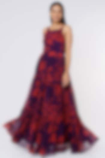 Purple & Red Printed Maxi Dress by Koai