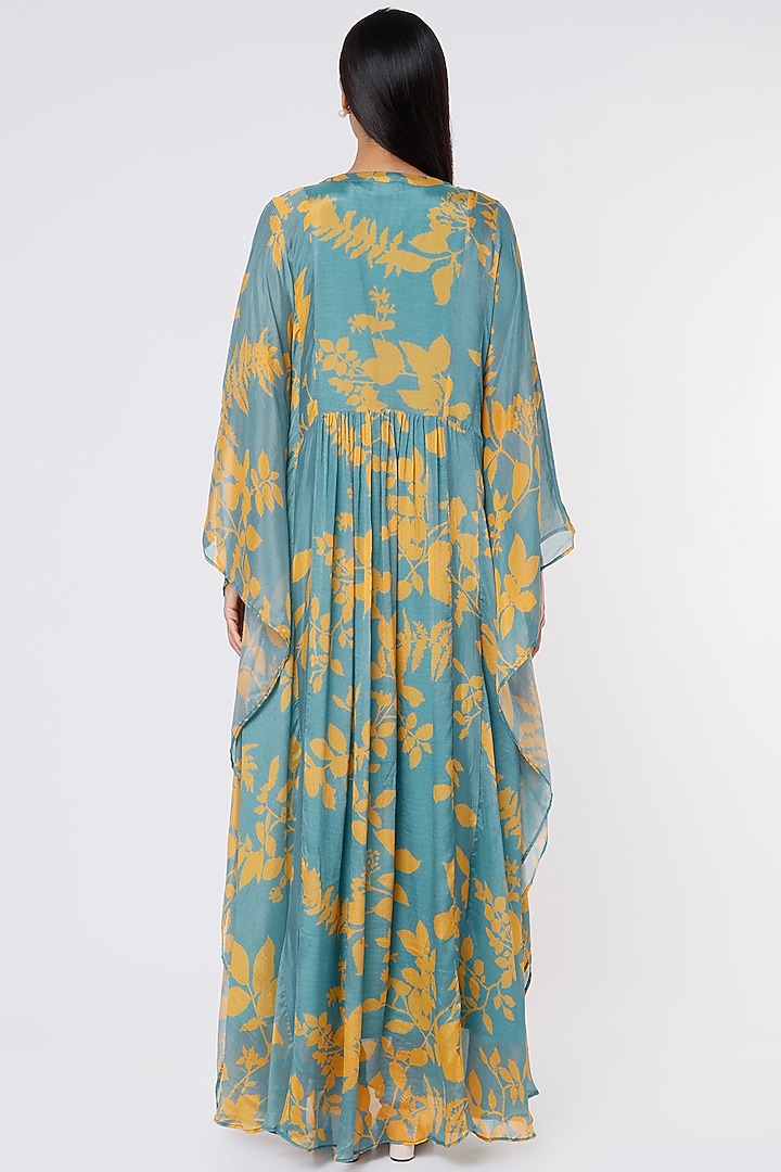 Blue & Mustard Printed Kaftan by Koai at Pernia's Pop Up Shop