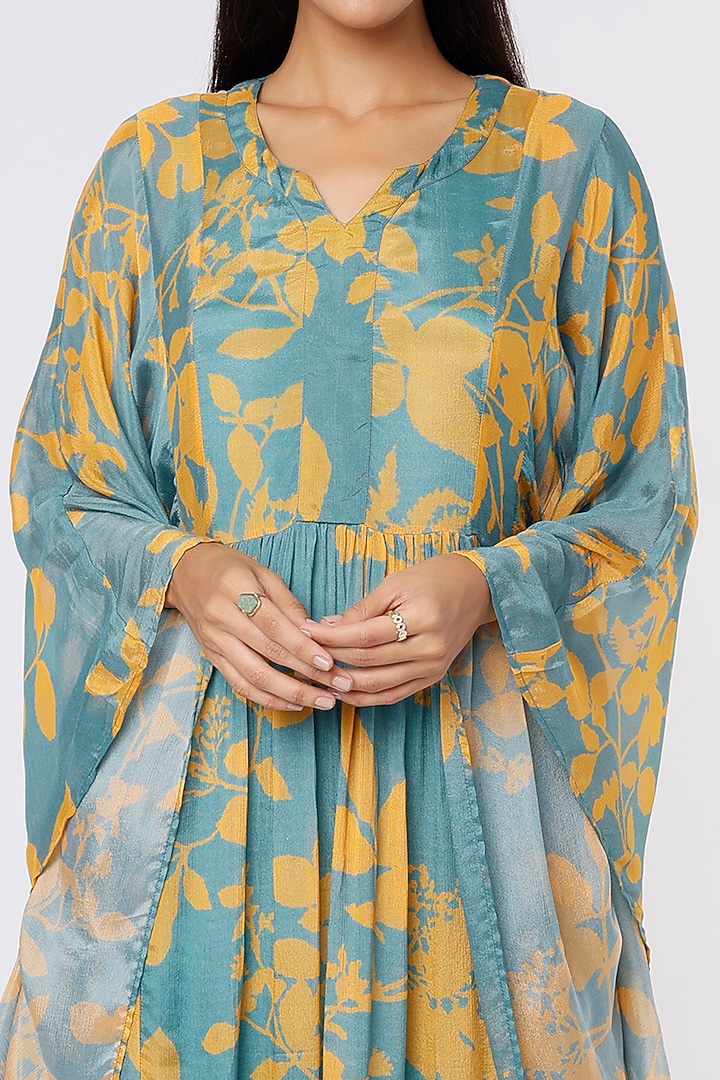 Blue & Mustard Printed Kaftan by Koai at Pernia's Pop Up Shop