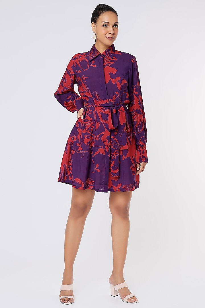 Purple & Red Printed Shirt Dress by Koai