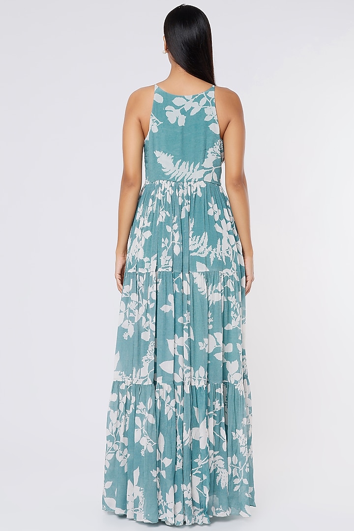 Sky Blue & White Printed Maxi Vacation Dress by Koai at Pernia's Pop Up Shop