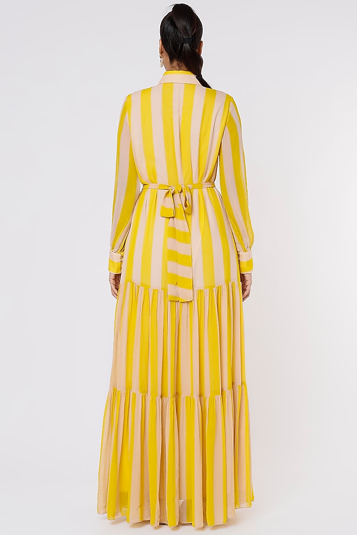 Peach & Mustard Georgette Striped Vacation Dress by Koai at Pernia's Pop Up Shop