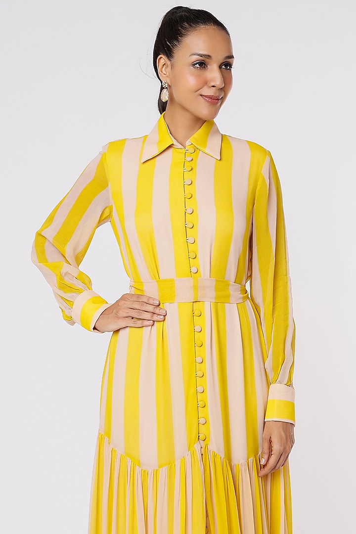 Peach & Mustard Georgette Striped Vacation Dress by Koai at Pernia's Pop Up Shop