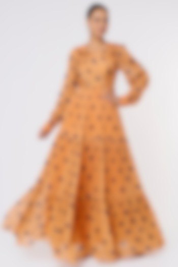Orange Printed Wrapped Dress by Koai