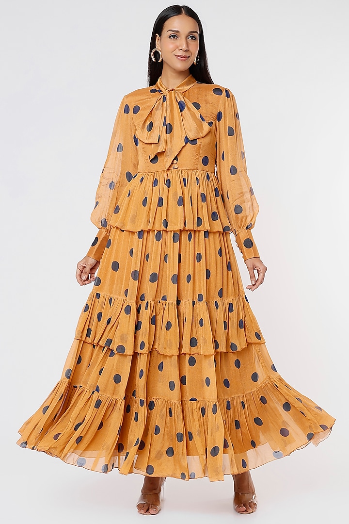 Orange Polka Dot Printed Dress Design by Koai at Pernia's Pop Up Shop 2023