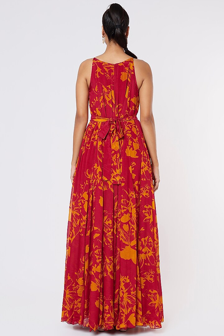 Dark Pink & Mustard Chiffon Vacation Dress by Koai at Pernia's Pop Up Shop