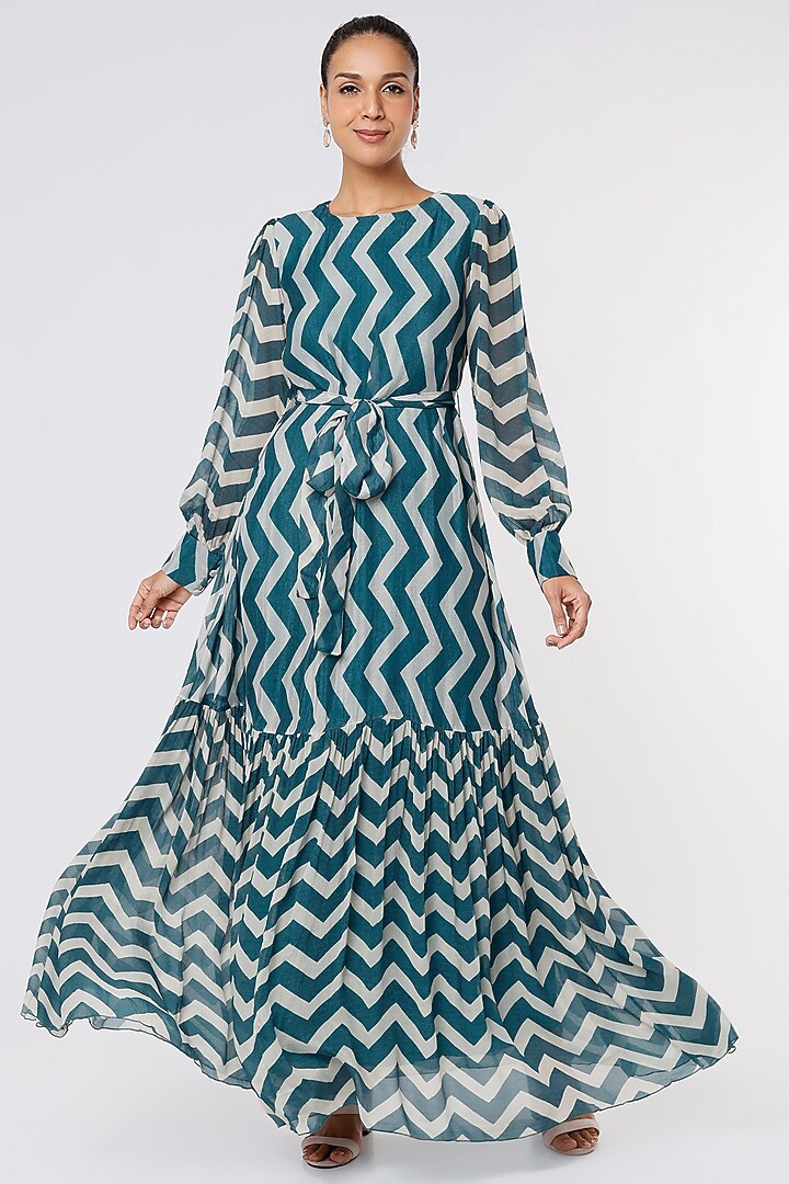 Teal & Cream Printed Vacation Dress by Koai at Pernia's Pop Up Shop