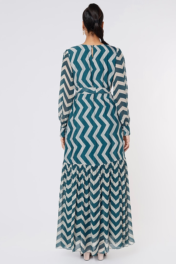 Teal & Cream Printed Vacation Dress by Koai at Pernia's Pop Up Shop