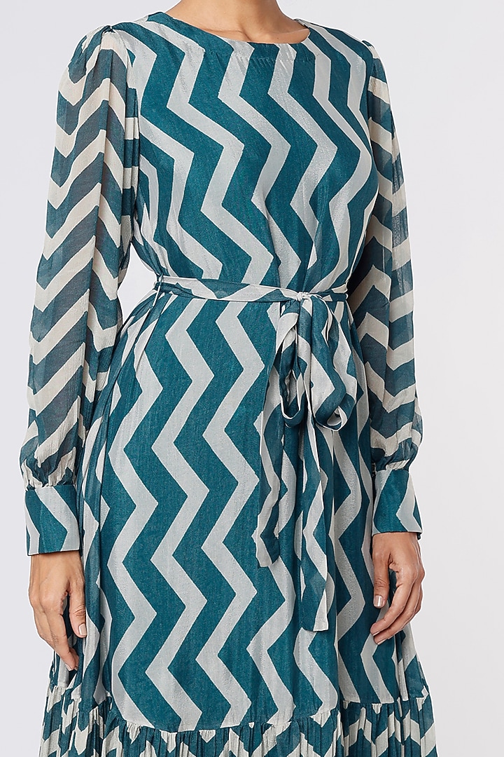 Teal & Cream Printed Vacation Dress by Koai at Pernia's Pop Up Shop