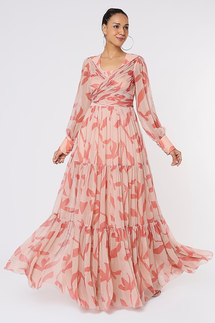 Pink & Peach Printed Wrapped Dress by Koai