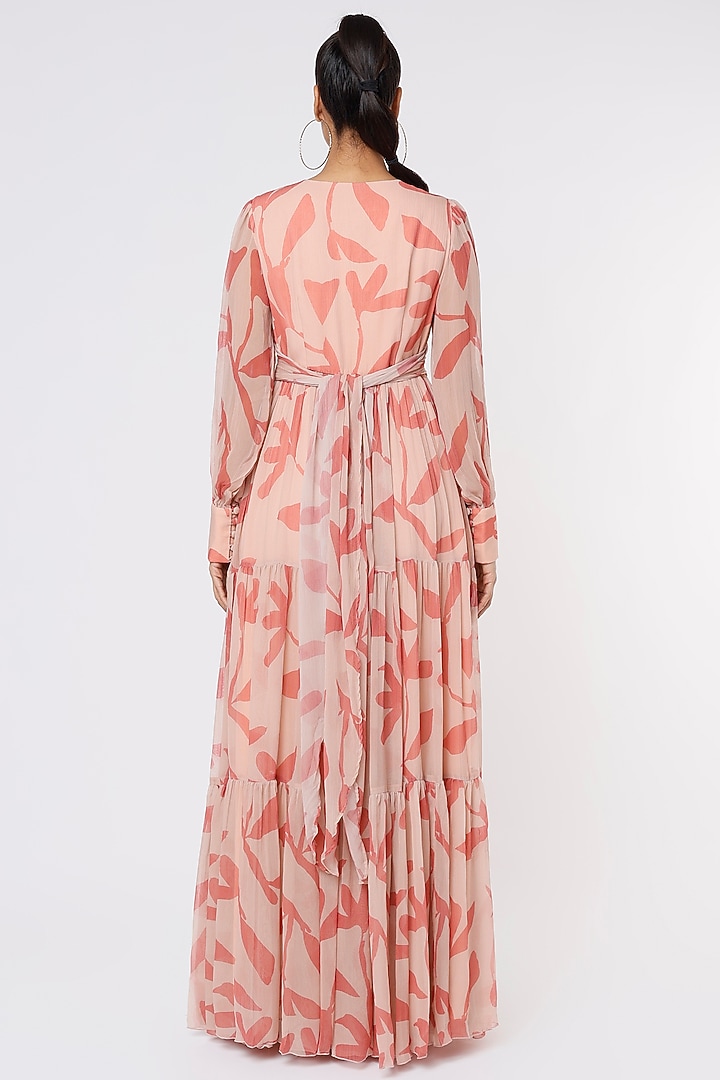 Pink & Peach Printed Wrapped Vacation Dress by Koai at Pernia's Pop Up Shop