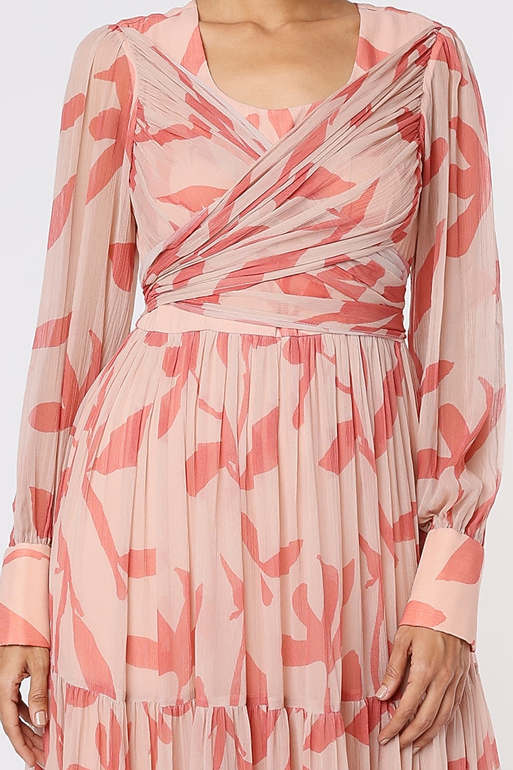 Pink & Peach Printed Wrapped Vacation Dress by Koai at Pernia's Pop Up Shop