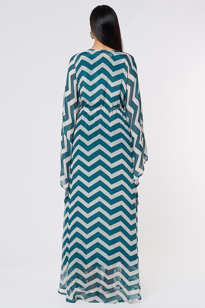 Teal & Cream Printed Kaftan by Koai at Pernia's Pop Up Shop