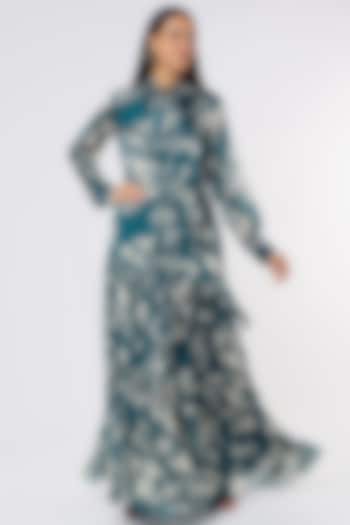 Teal & Cream Printed Vacation Dress by Koai at Pernia's Pop Up Shop