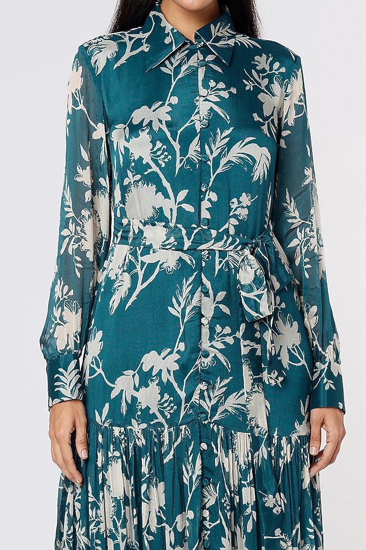Teal & Cream Printed Vacation Dress by Koai at Pernia's Pop Up Shop