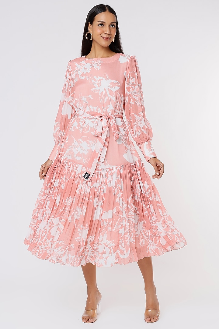 Pink & White Printed Maxi Dress by Koai