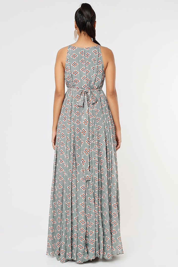 Blue & Grey Printed Maxi Vacation Dress by Koai at Pernia's Pop Up Shop