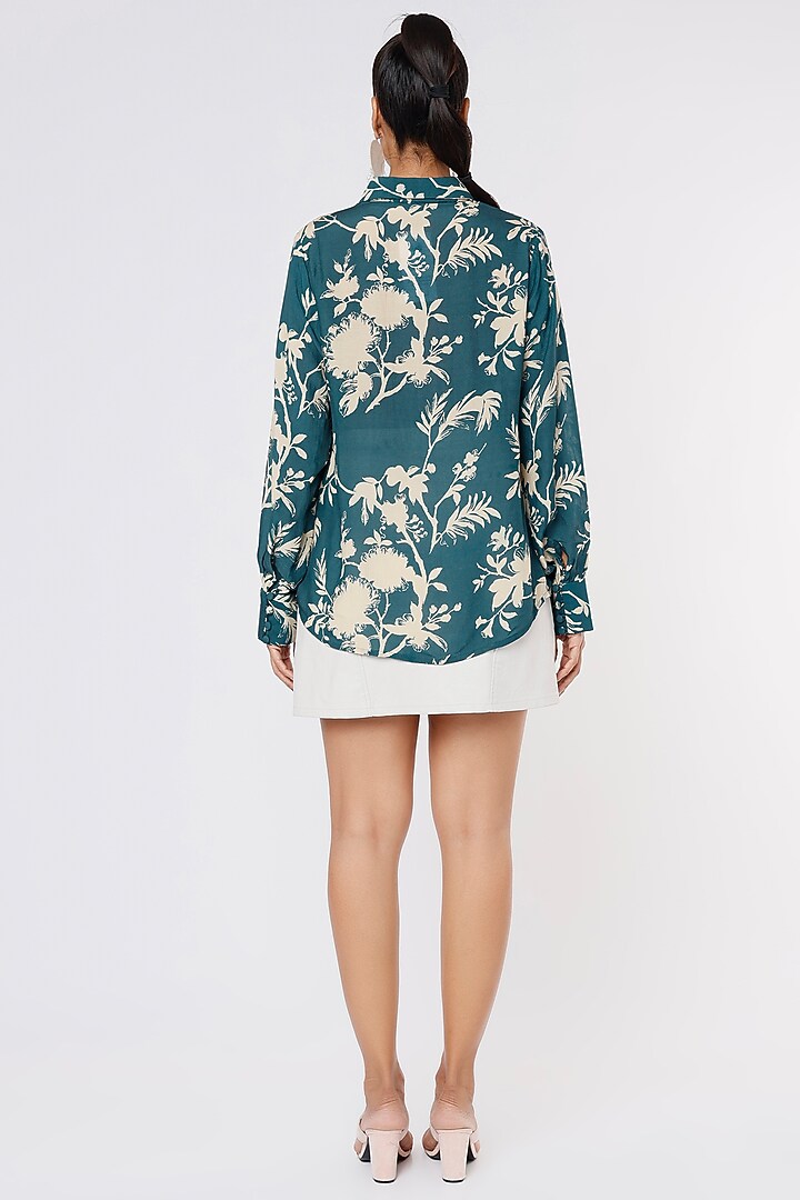 Teal & Cream Printed Shirt by Koai at Pernia's Pop Up Shop