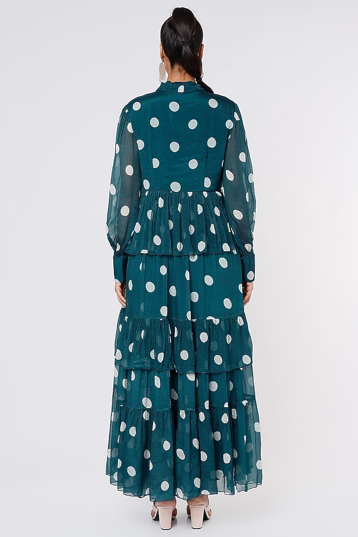 Teal & Cream Georgette Vacation Dress by Koai at Pernia's Pop Up Shop