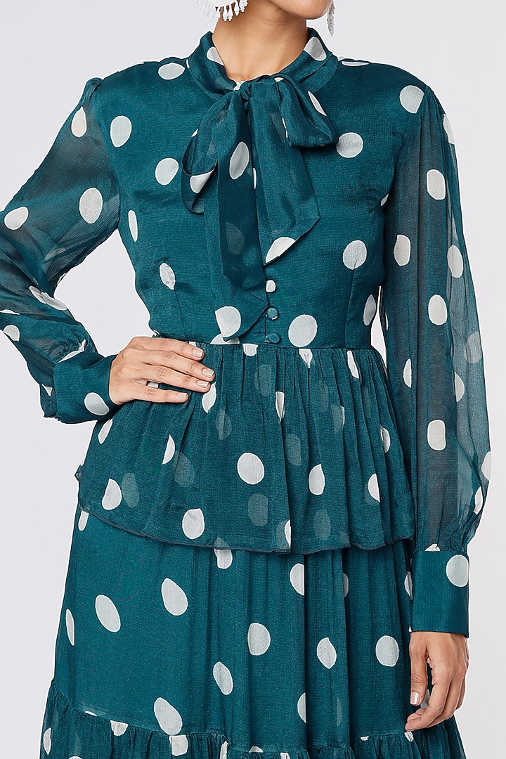 Teal & Cream Georgette Vacation Dress by Koai at Pernia's Pop Up Shop
