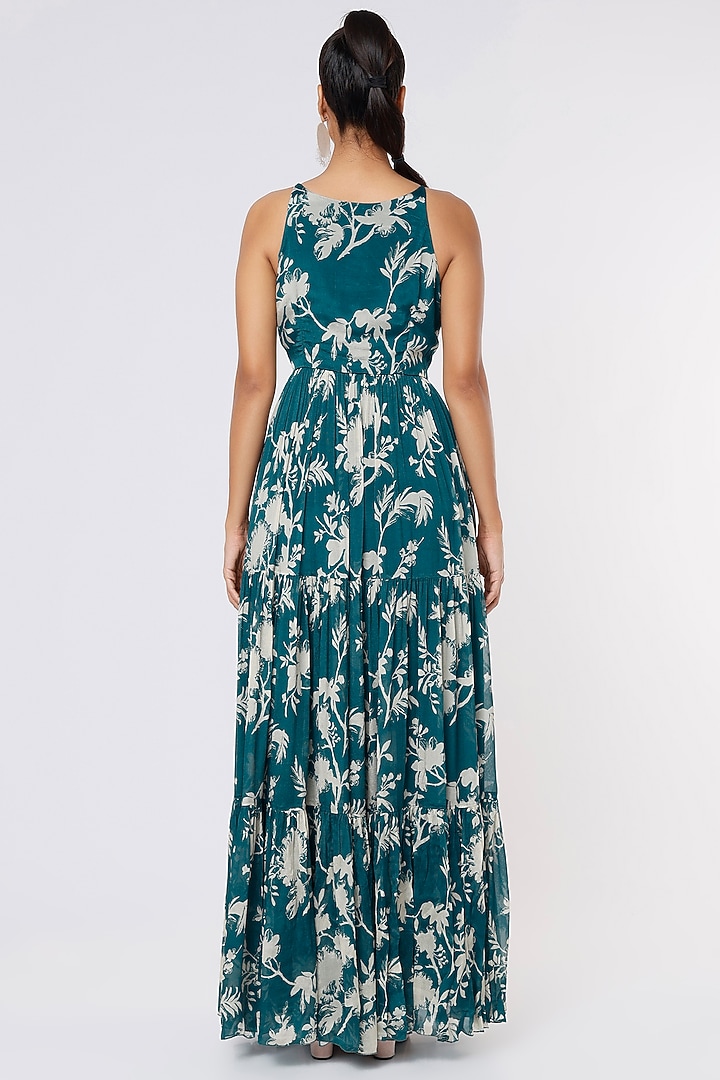 Teal & Cream Chiffon Vacation Dress by Koai at Pernia's Pop Up Shop