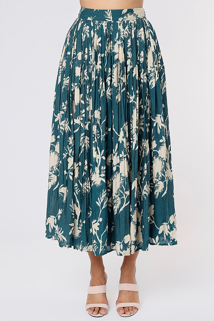 Teal & Cream Printed Skirt by Koai at Pernia's Pop Up Shop