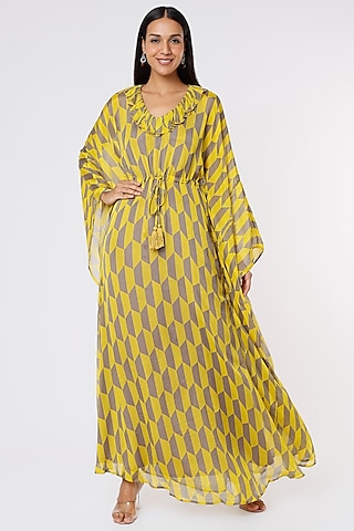 Mustard & Grey Printed Kaftan by Koai