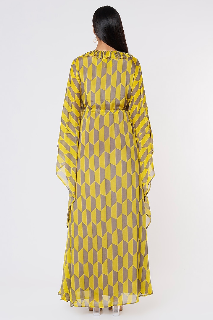 Mustard & Grey Printed Kaftan by Koai at Pernia's Pop Up Shop