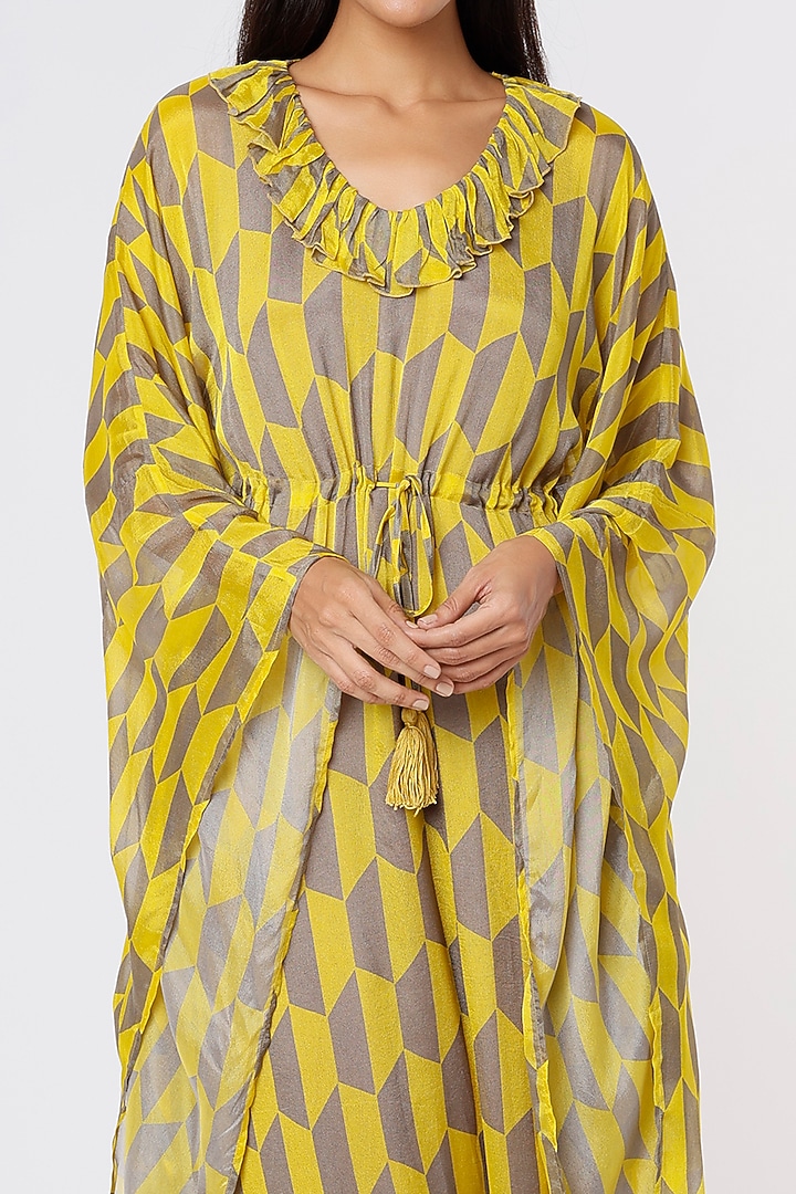 Mustard & Grey Printed Kaftan by Koai at Pernia's Pop Up Shop